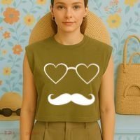 Hipster Valentine's Day Heart Glasses w/ Mustache Garment-Dyed Women's Muscle Tee thumb 4