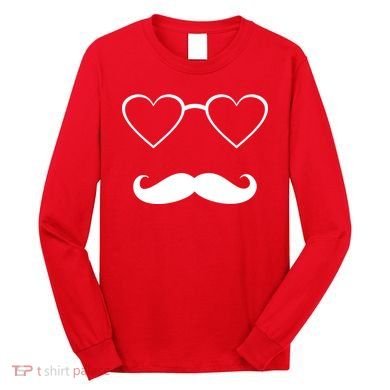 Hipster Valentine's Day Heart Glasses w/ Mustache Long Sleeve Shirt