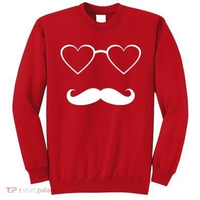 Hipster Valentine's Day Heart Glasses w/ Mustache Sweatshirt