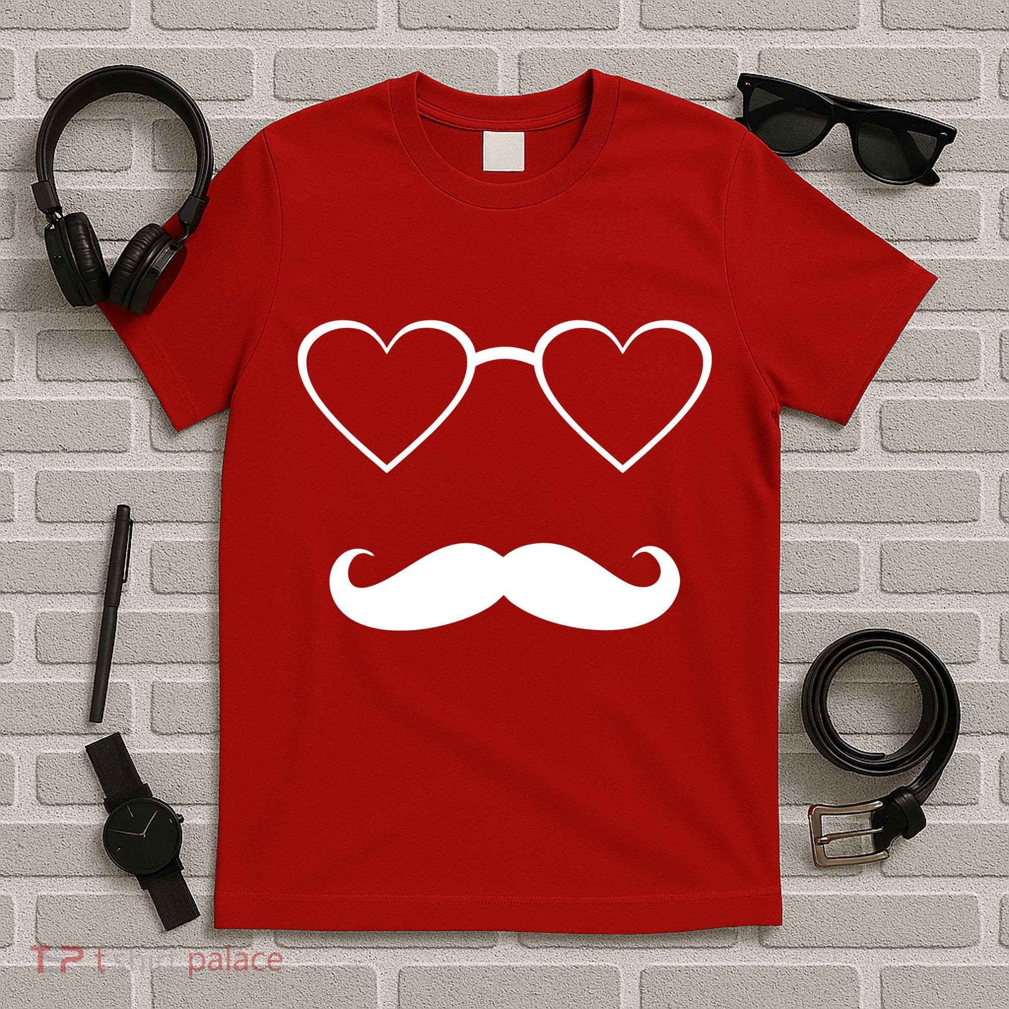 Hipster Valentine's Day Heart Glasses w/ Mustache T-Shirt