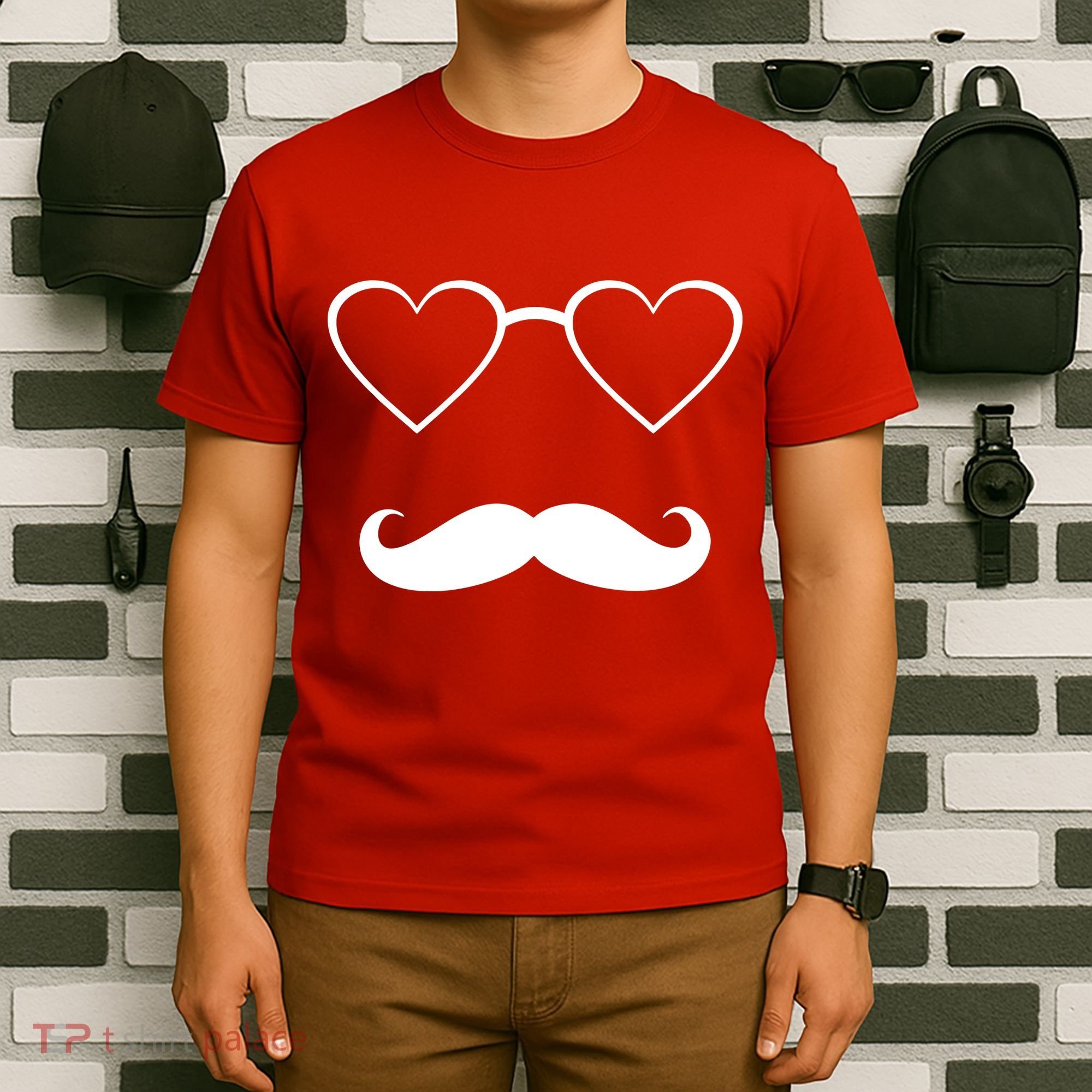 Hipster Valentine's Day Heart Glasses w/ Mustache T-Shirt