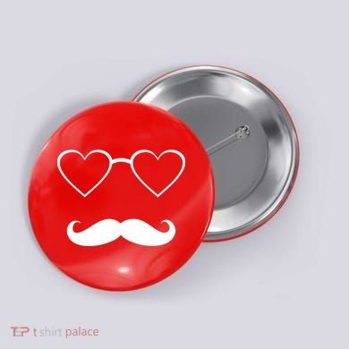 Hipster Valentine's Day Heart Glasses w/ Mustache Button