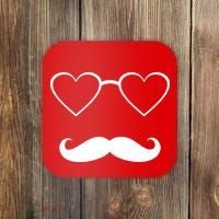 Hipster Valentine's Day Heart Glasses w/ Mustache Coaster thumb 0