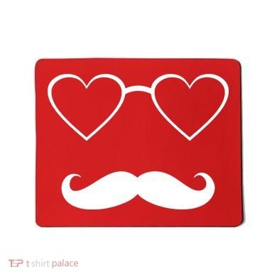 Hipster Valentine's Day Heart Glasses w/ Mustache Mousepad