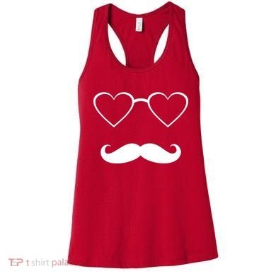 Hipster Valentine's Day Heart Glasses w/ Mustache Women's Tank Top