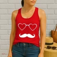 Hipster Valentine's Day Heart Glasses w/ Mustache Women's Tank Top thumb 2