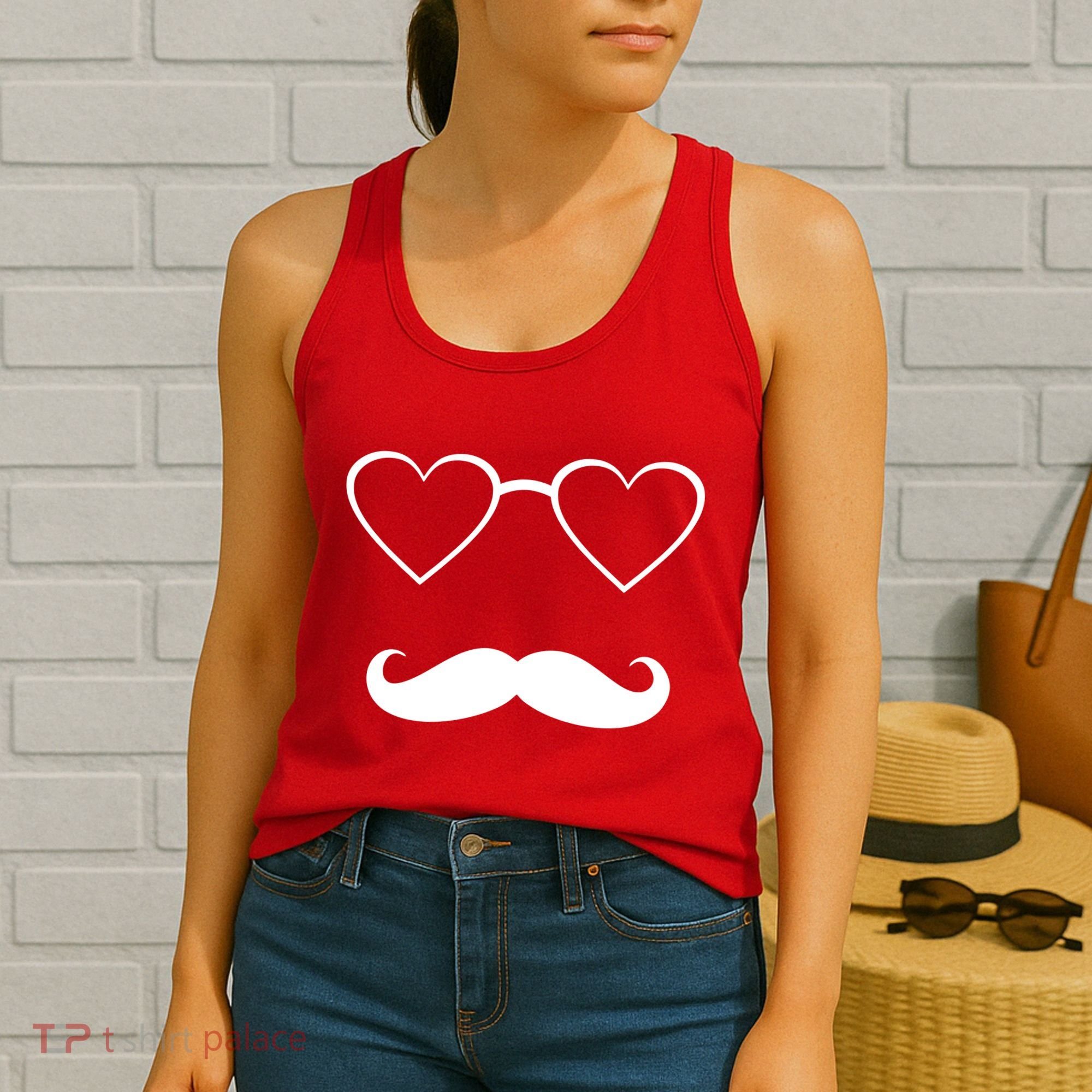 Hipster Valentine's Day Heart Glasses w/ Mustache Women's Tank Top