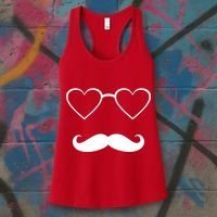 Hipster Valentine's Day Heart Glasses w/ Mustache Women's Tank Top thumb 3
