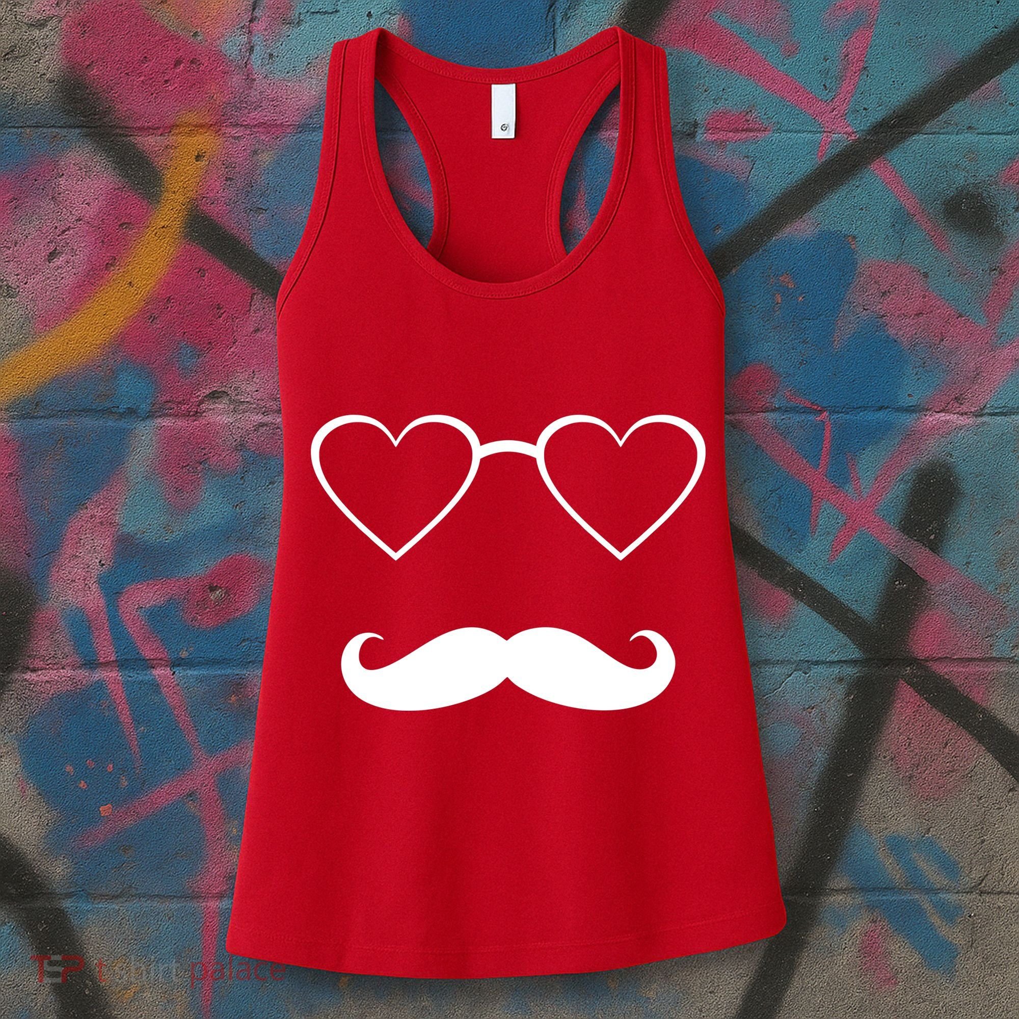 Hipster Valentine's Day Heart Glasses w/ Mustache Women's Tank Top