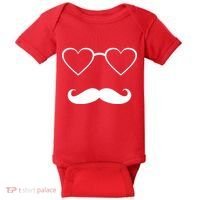 Hipster Valentine's Day Heart Glasses w/ Mustache Baby Bodysuit thumb 0