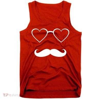 Hipster Valentine's Day Heart Glasses w/ Mustache Tank Top