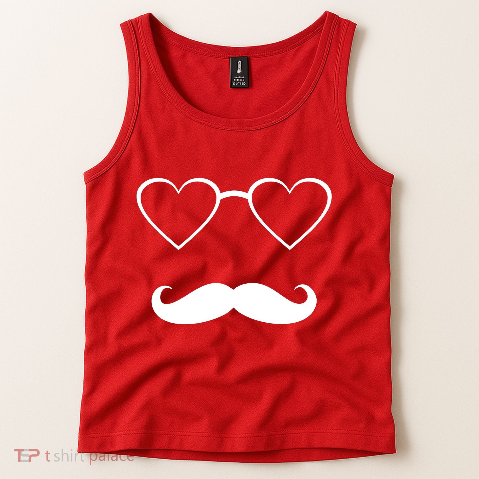 Hipster Valentine's Day Heart Glasses w/ Mustache Tank Top