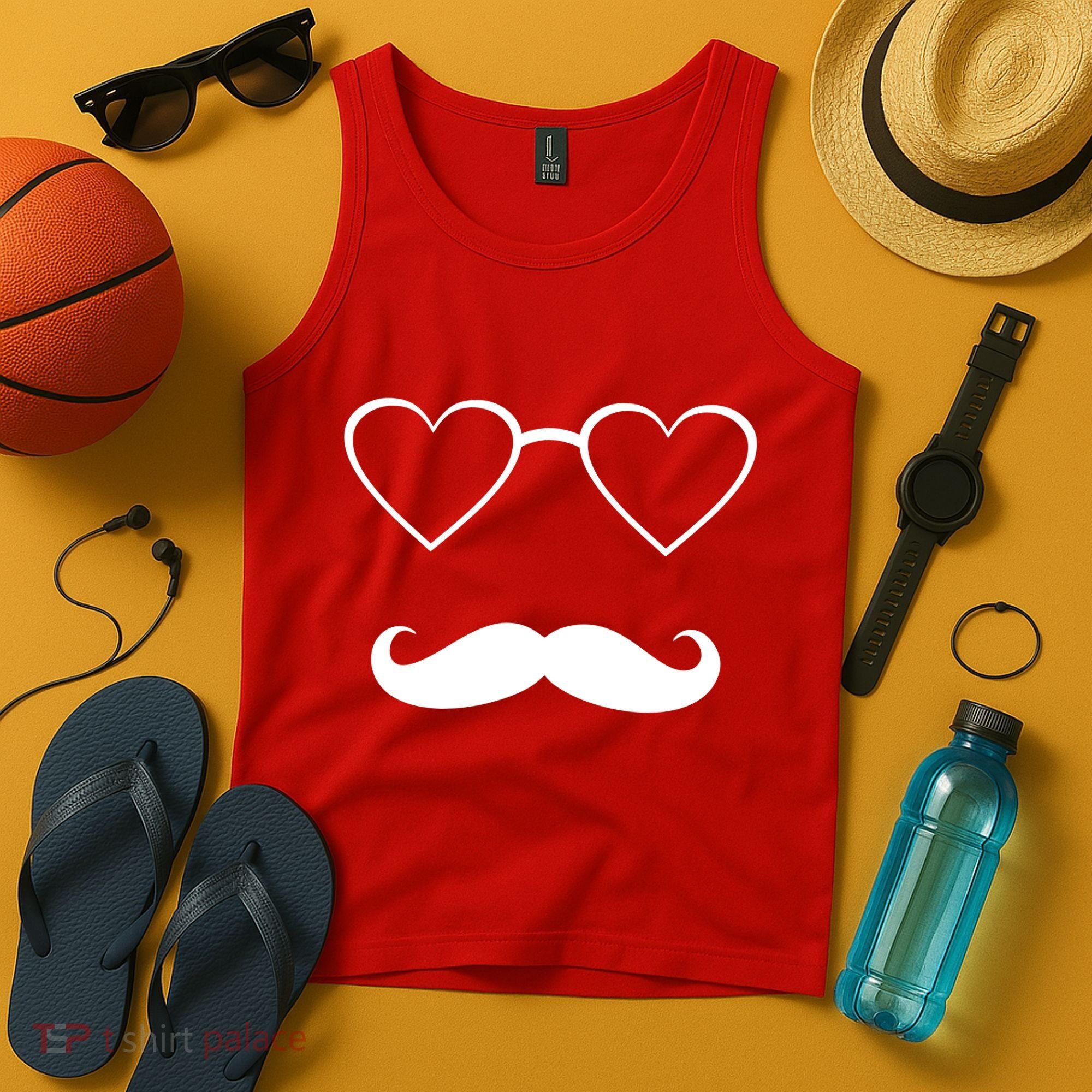 Hipster Valentine's Day Heart Glasses w/ Mustache Tank Top