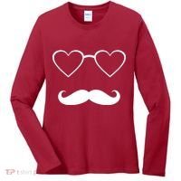 Hipster Valentine's Day Heart Glasses w/ Mustache Women's Long Sleeve Shirt thumb 0