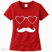 Hipster Valentine's Day Heart Glasses w/ Mustache Women's T-Shirt thumb 0