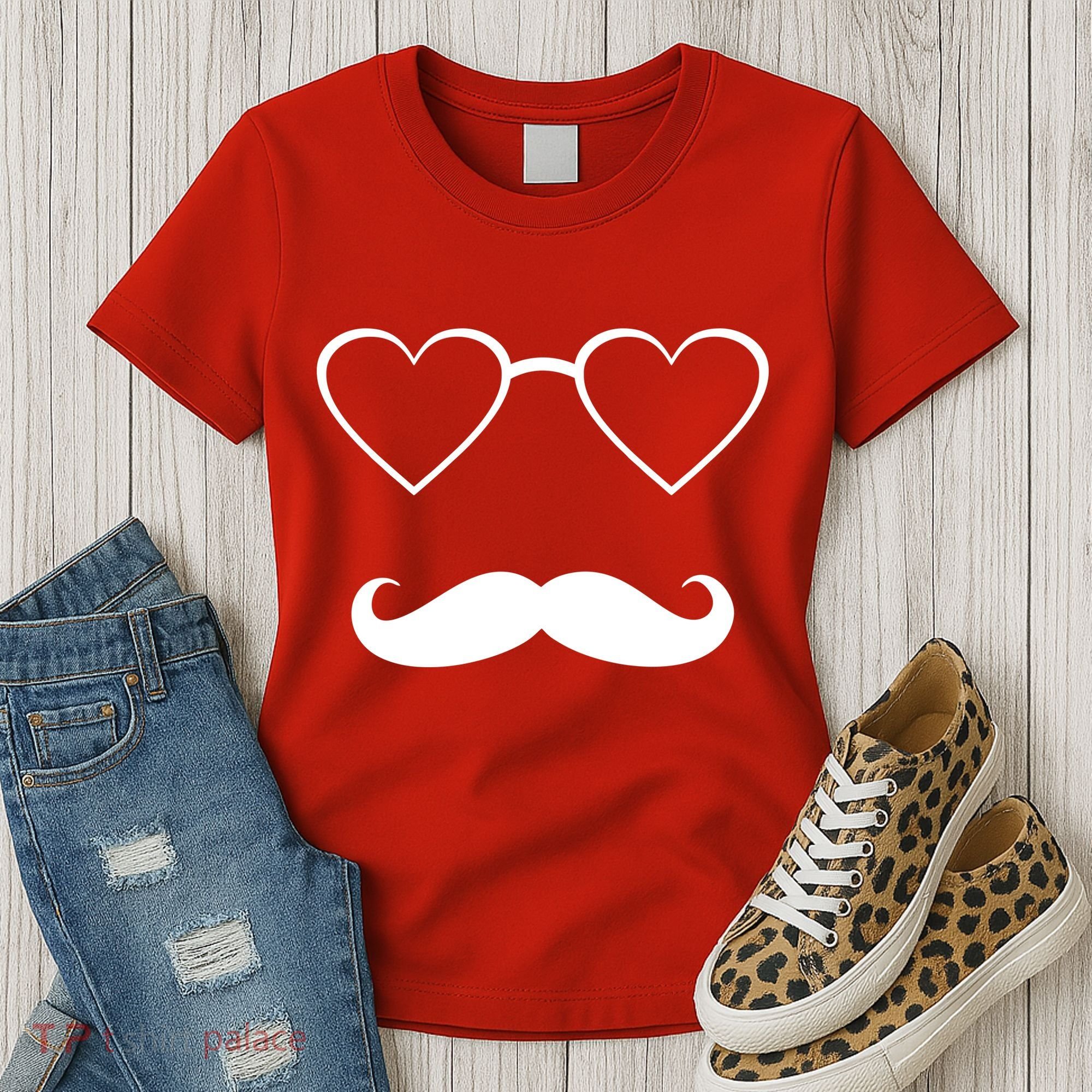 Hipster Valentine's Day Heart Glasses w/ Mustache Women's T-Shirt