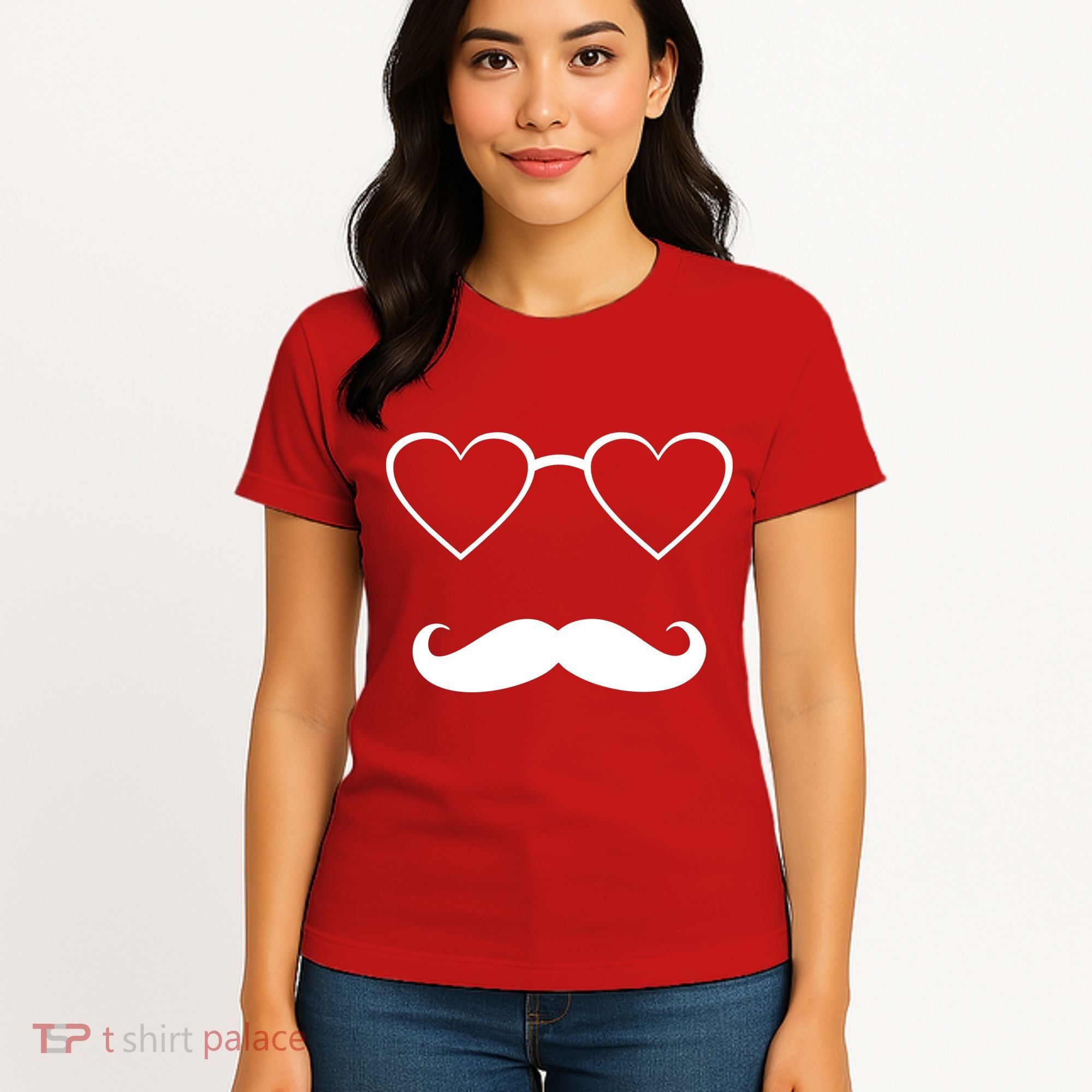 Hipster Valentine's Day Heart Glasses w/ Mustache Women's T-Shirt