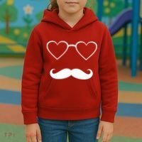 Hipster Valentine's Day Heart Glasses w/ Mustache Kids Hoodie thumb 3
