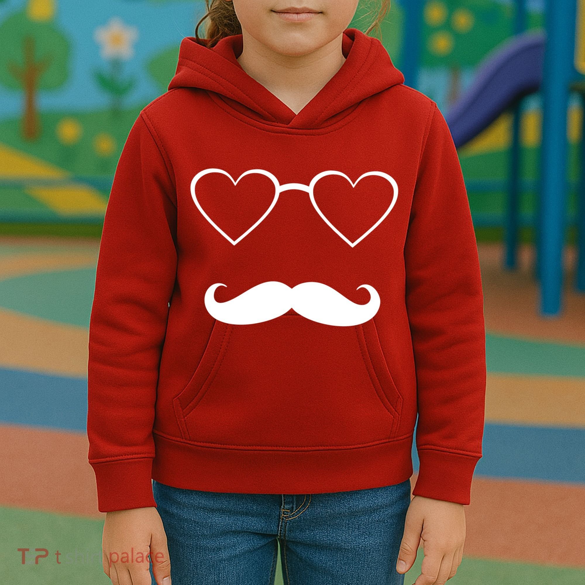 Hipster Valentine's Day Heart Glasses w/ Mustache Kids Hoodie