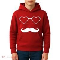 Hipster Valentine's Day Heart Glasses w/ Mustache Kids Hoodie thumb 4