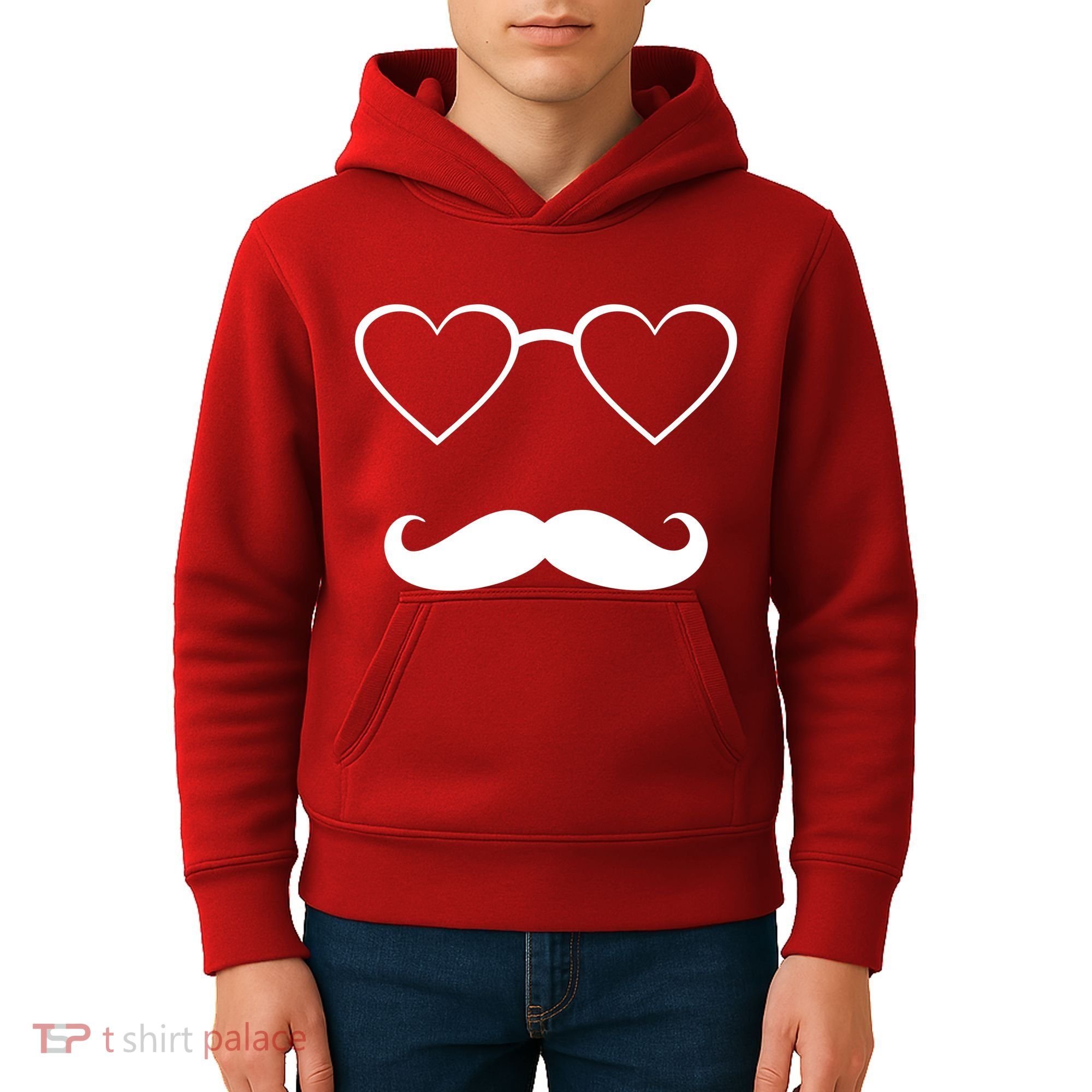 Hipster Valentine's Day Heart Glasses w/ Mustache Kids Hoodie