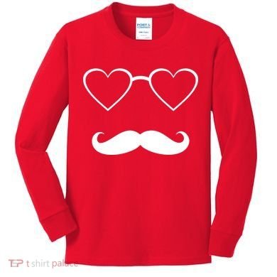 Hipster Valentine's Day Heart Glasses w/ Mustache Kids Long Sleeve Shirt