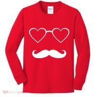 Hipster Valentine's Day Heart Glasses w/ Mustache Kids Long Sleeve Shirt thumb 0