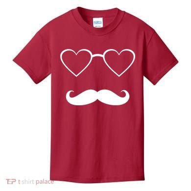 Hipster Valentine's Day Heart Glasses w/ Mustache Kids T-Shirt