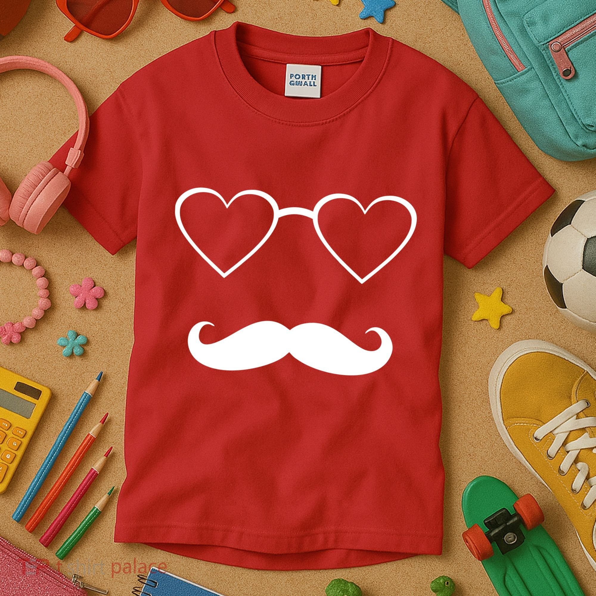 Hipster Valentine's Day Heart Glasses w/ Mustache Kids T-Shirt