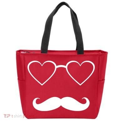 Hipster Valentine's Day Heart Glasses w/ Mustache Tote Bag