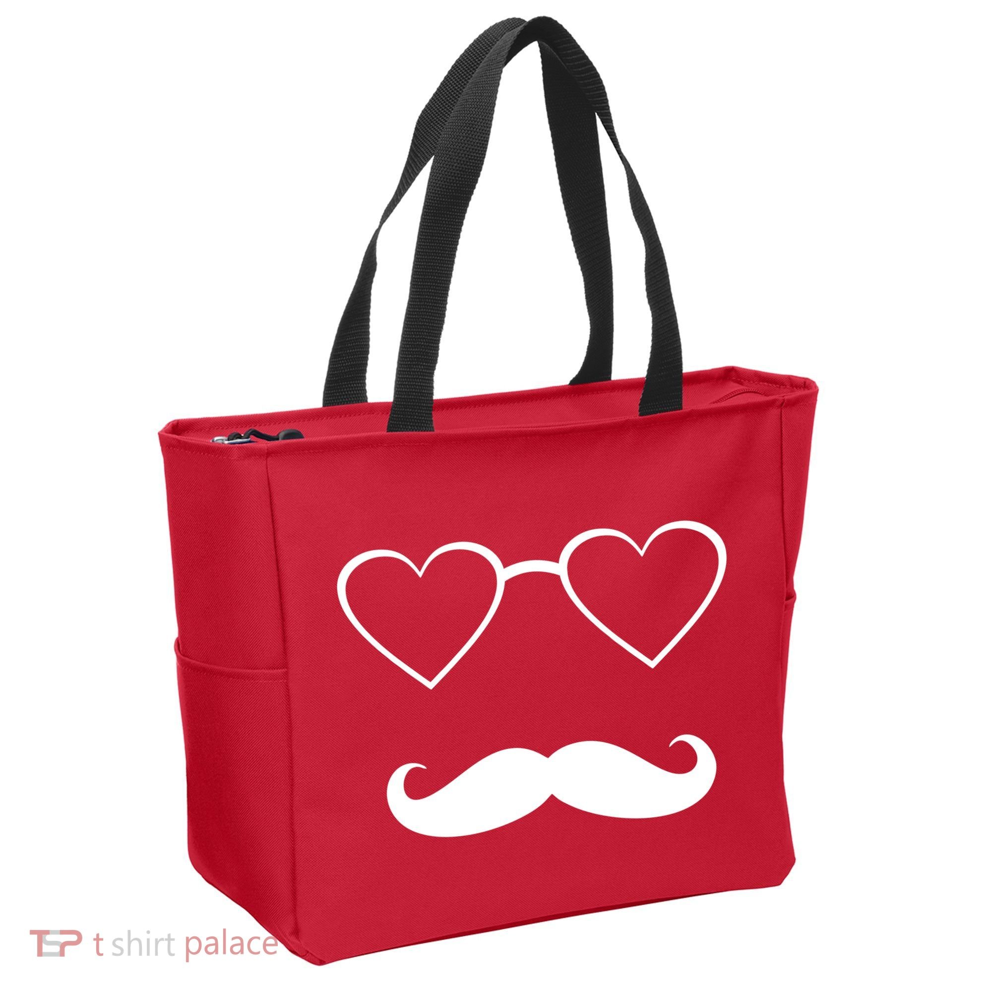 Hipster Valentine's Day Heart Glasses w/ Mustache Tote Bag