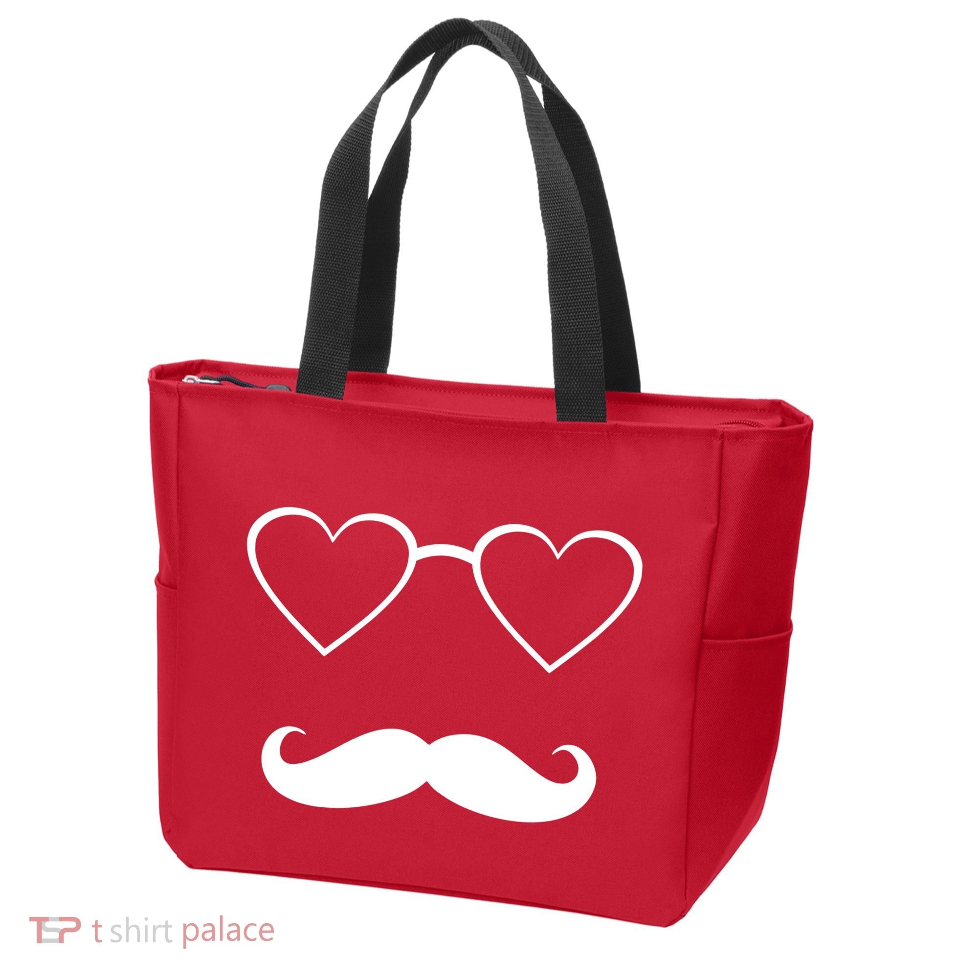 Hipster Valentine's Day Heart Glasses w/ Mustache Tote Bag