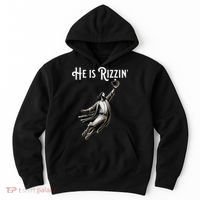 He Is Rizzin Jesus Playing Baseball Funny Sports Rizz Hoodie thumb 0