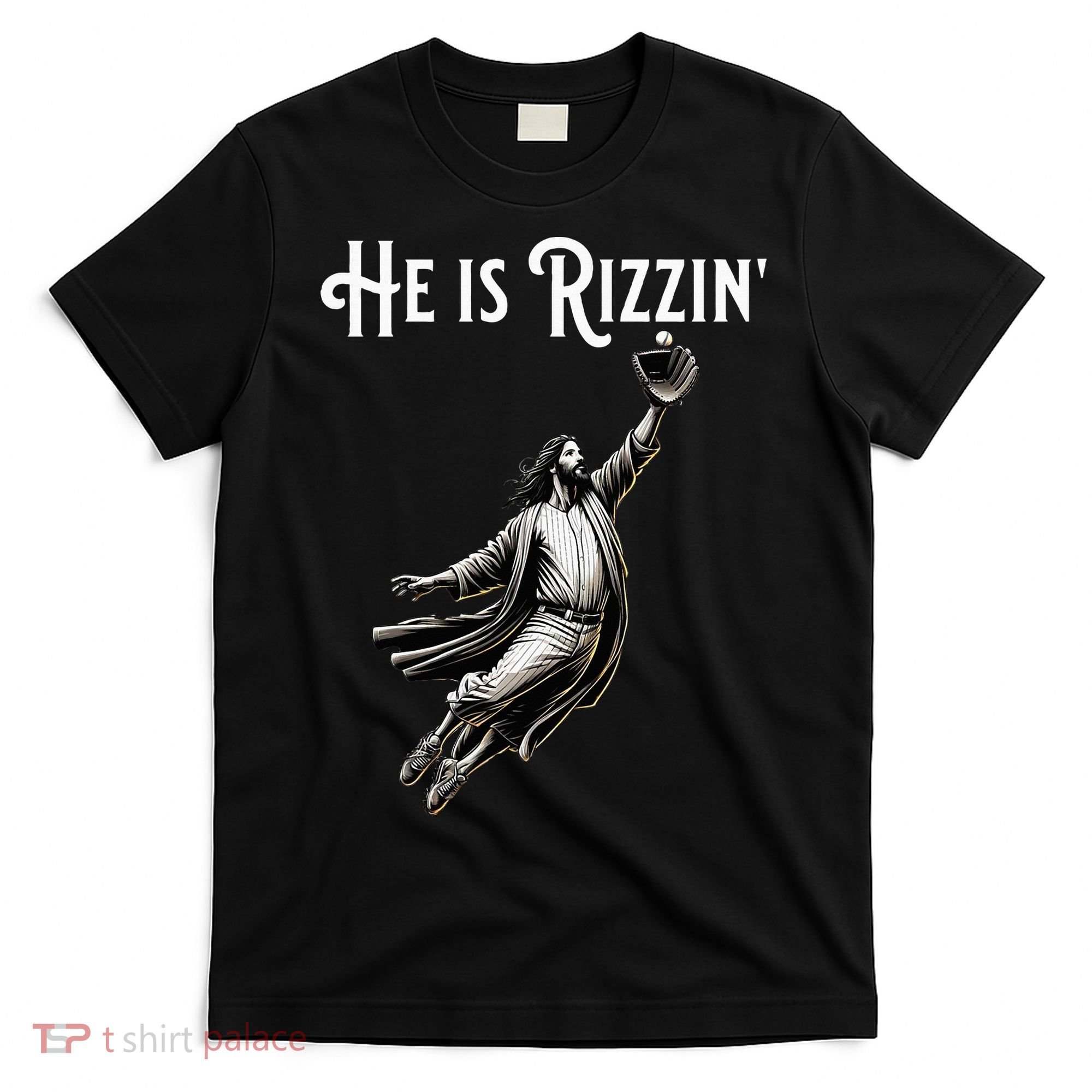He Is Rizzin Jesus Playing Baseball Funny Sports Rizz T-Shirt