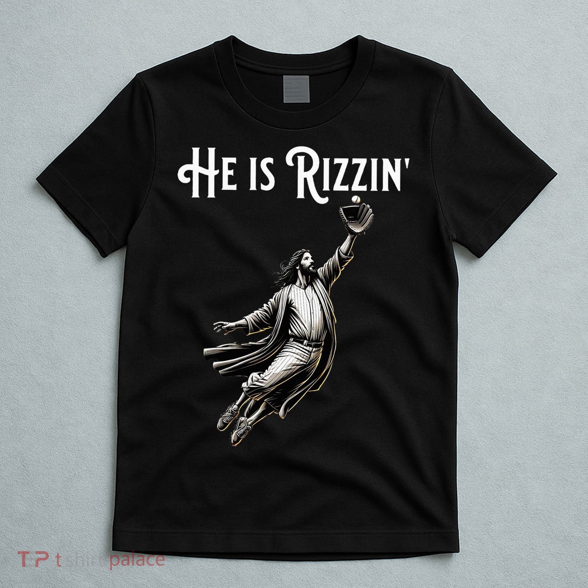 He Is Rizzin Jesus Playing Baseball Funny Sports Rizz T-Shirt