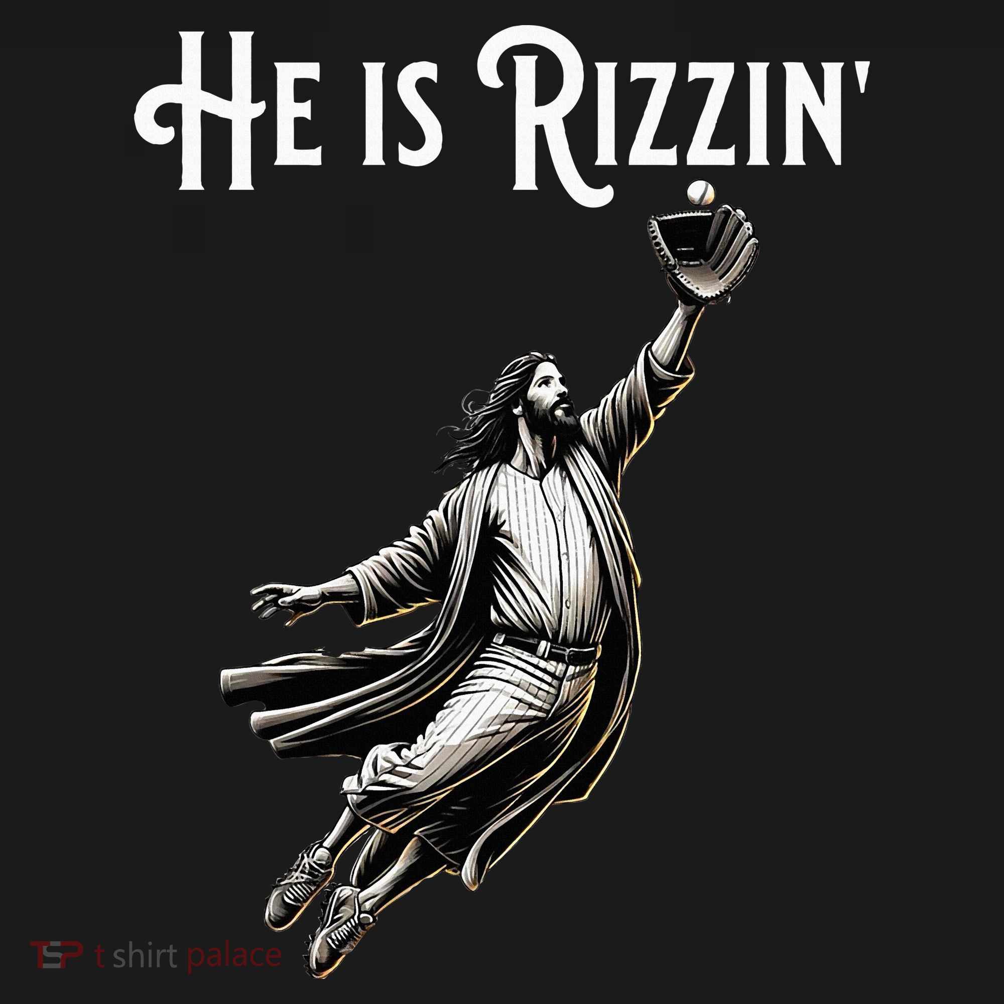 He Is Rizzin Jesus Playing Baseball Funny Sports Rizz T-Shirt