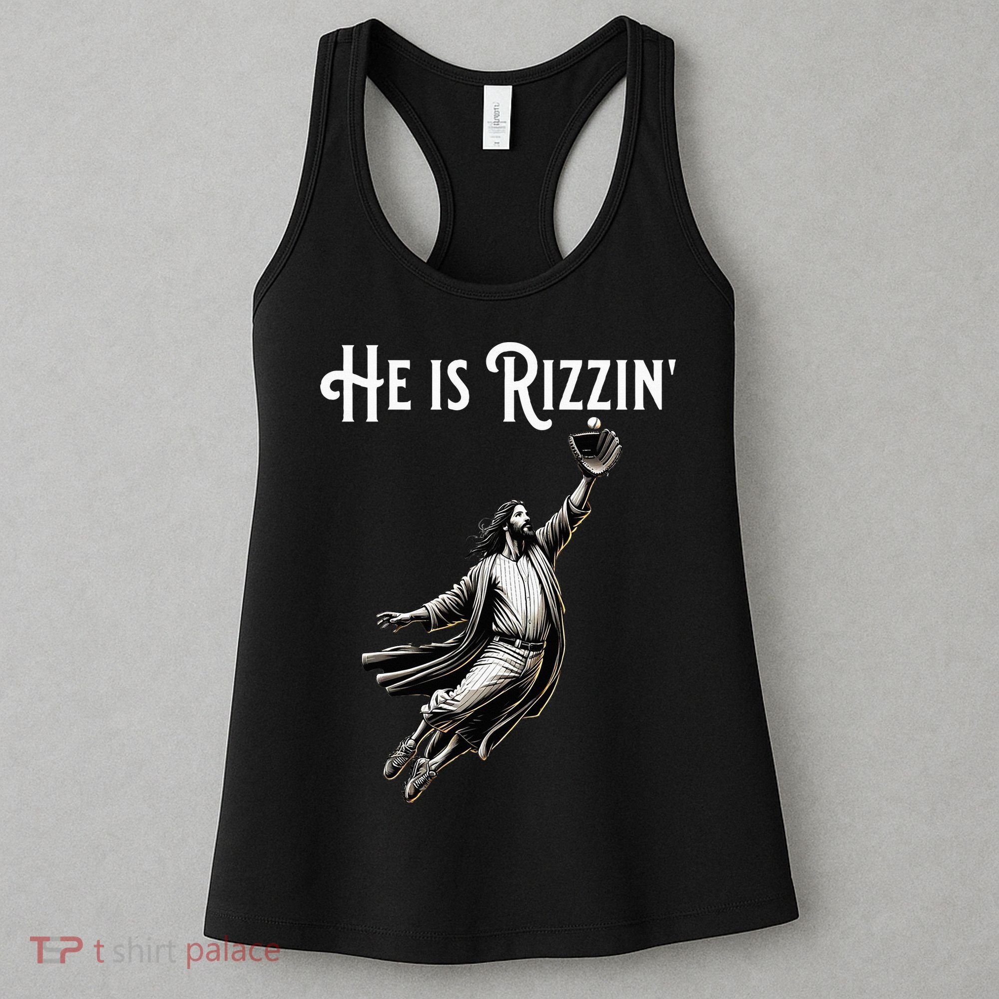 He Is Rizzin Jesus Playing Baseball Funny Sports Rizz Women's Tank Top