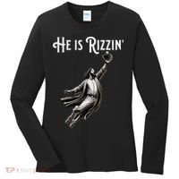 He Is Rizzin Jesus Playing Baseball Funny Sports Rizz Women's Long Sleeve Shirt thumb 0