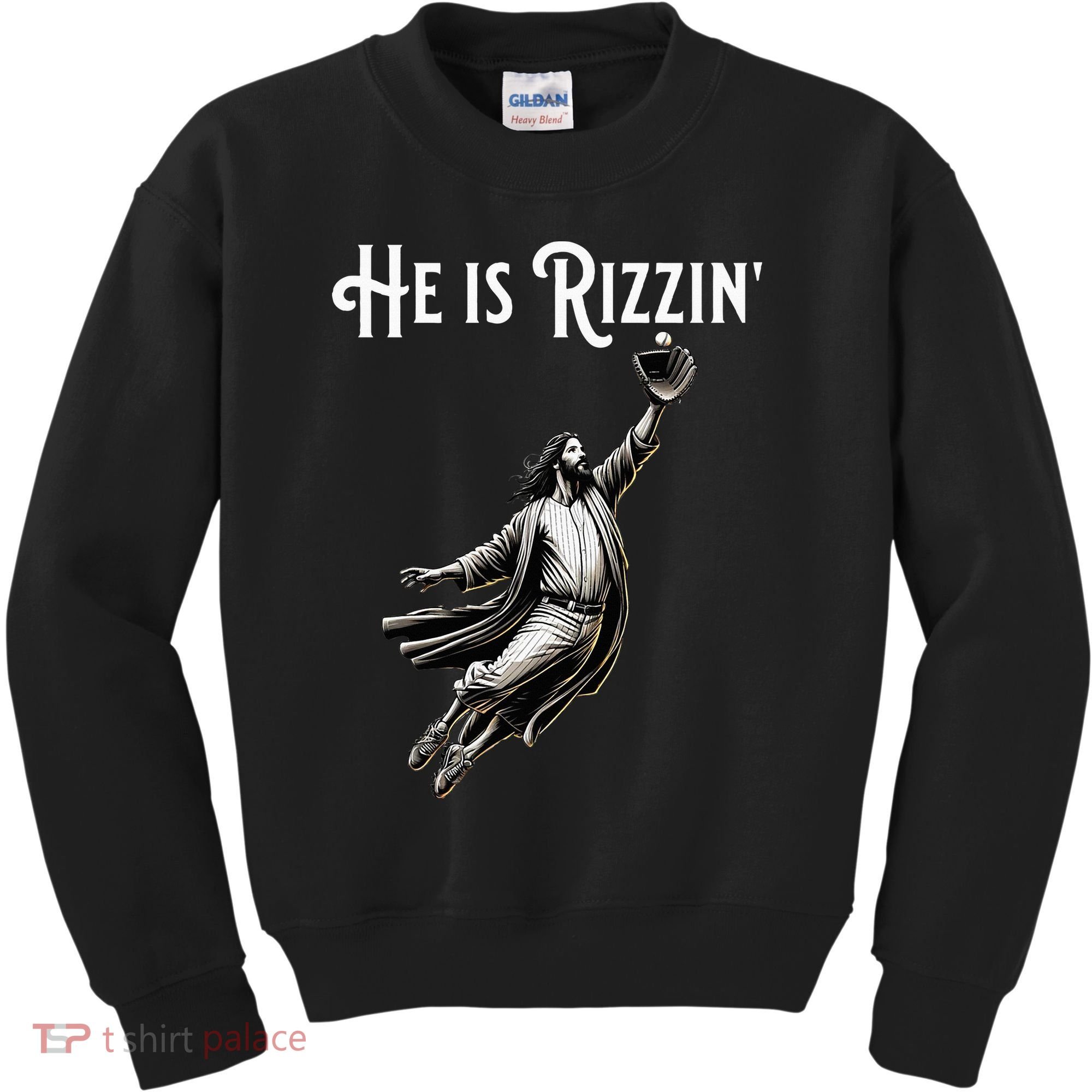 He Is Rizzin Jesus Playing Baseball Funny Sports Rizz Kids Sweatshirt