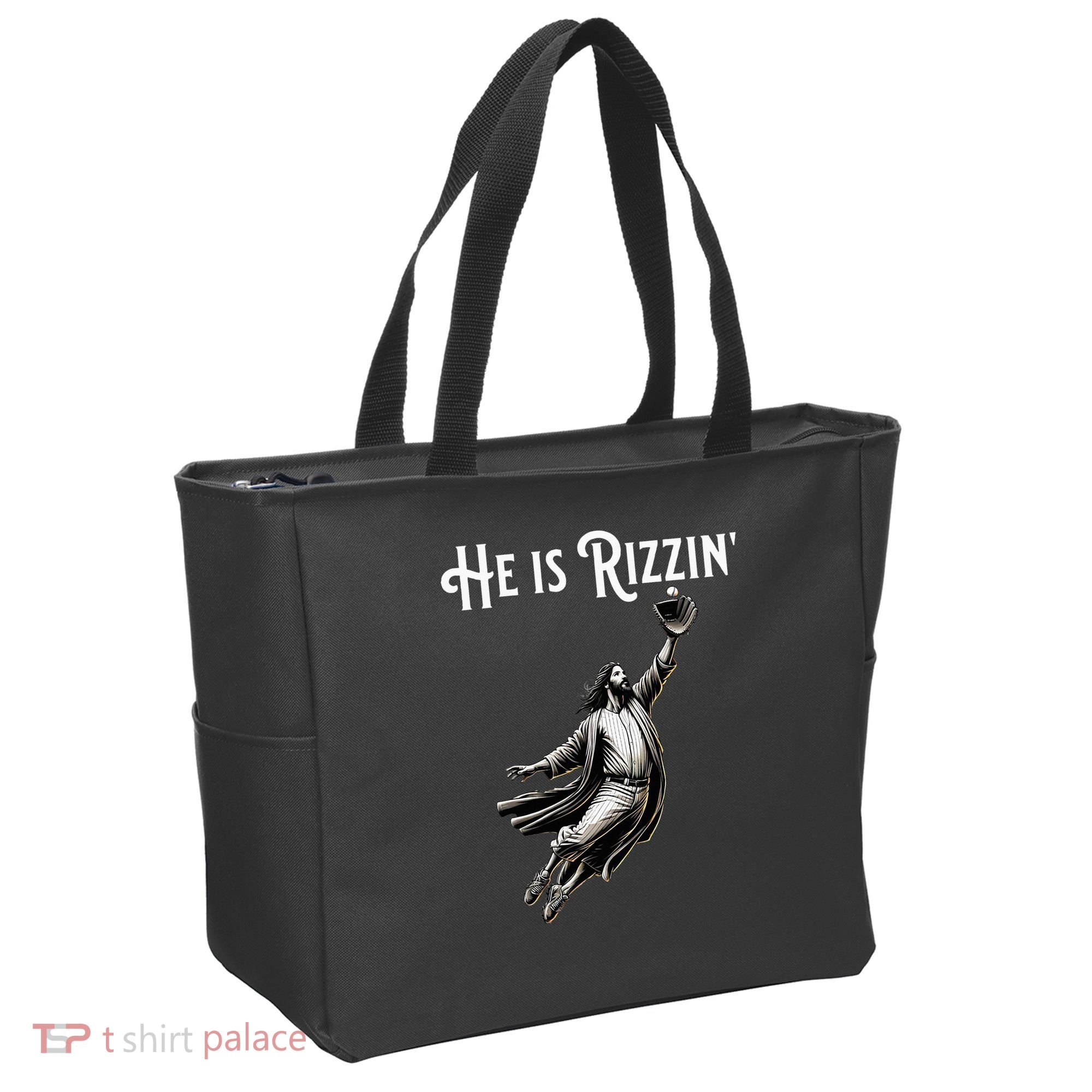 He Is Rizzin Jesus Playing Baseball Funny Sports Rizz Tote Bag
