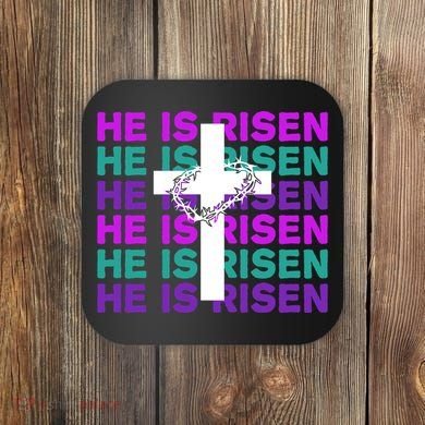 He Is Risen Retro Cross Easter Coaster