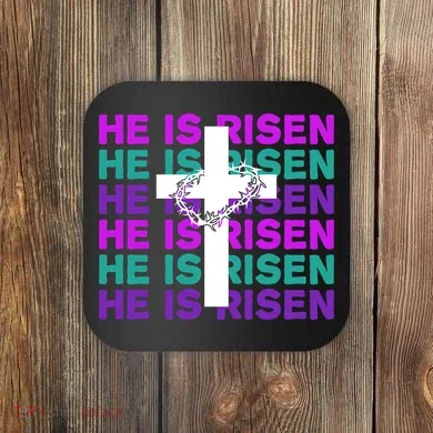 He Is Risen Retro Cross Easter Coaster