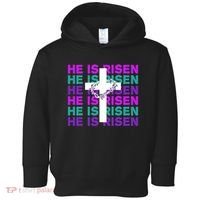 He Is Risen Retro Cross Easter Toddler Hoodie thumb 0