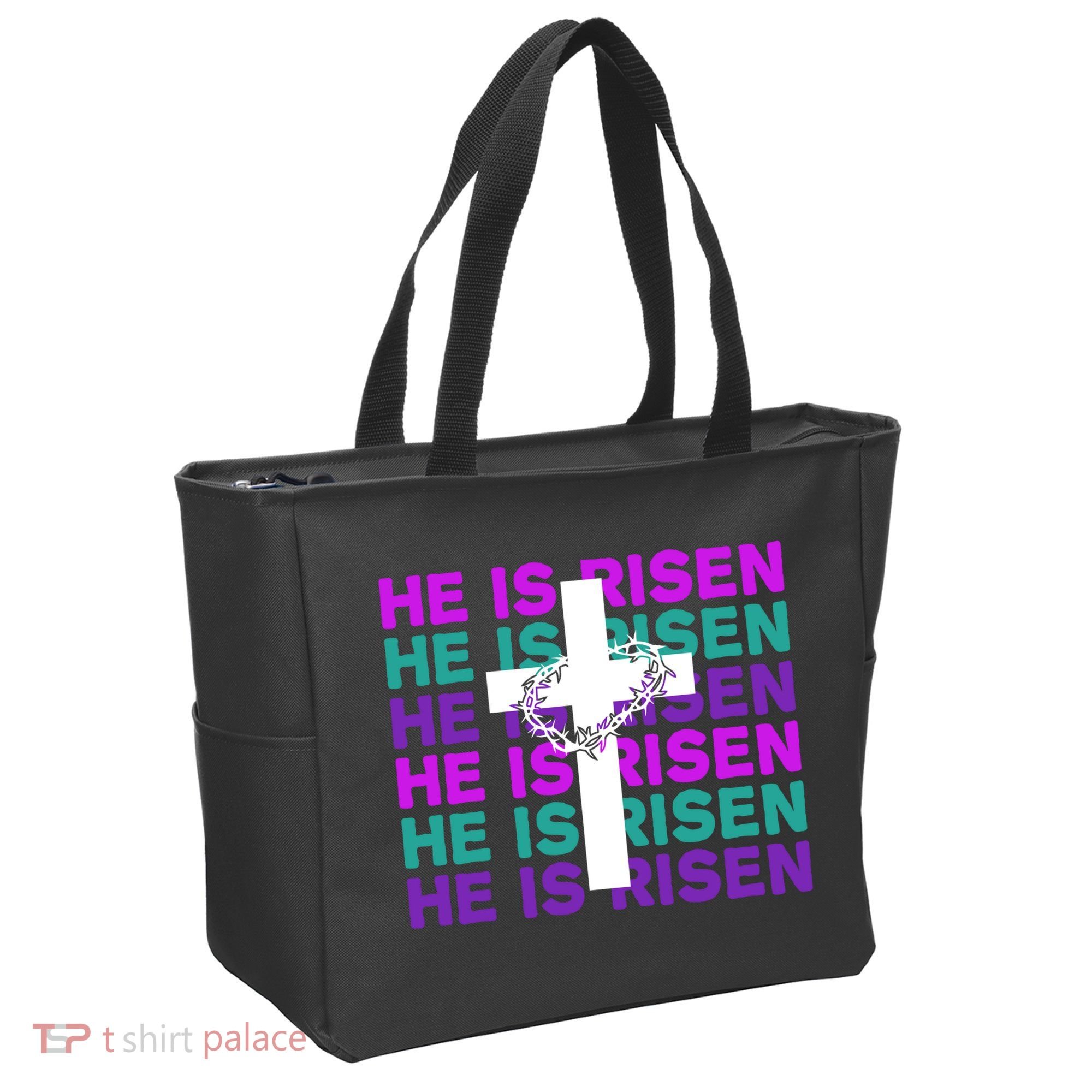 He Is Risen Retro Cross Easter Tote Bag
