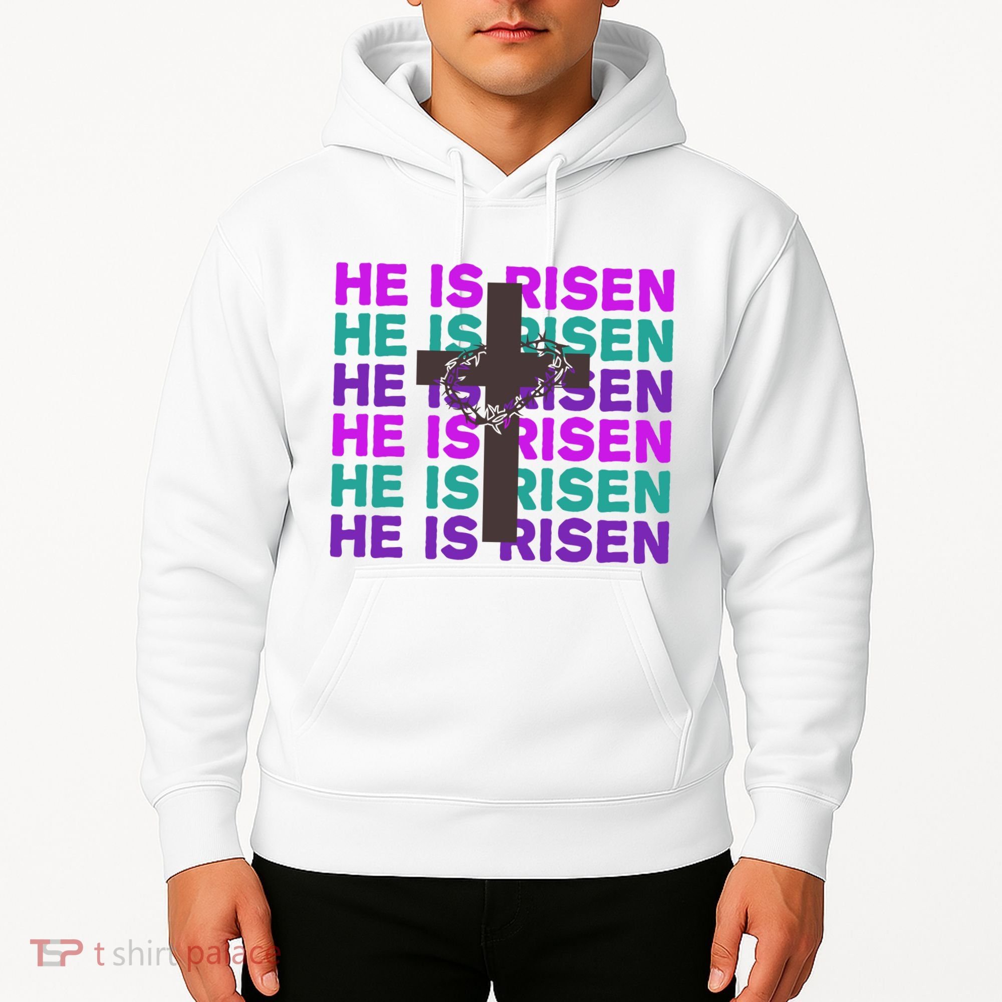 He Is Risen Retro Cross Easter Hoodie