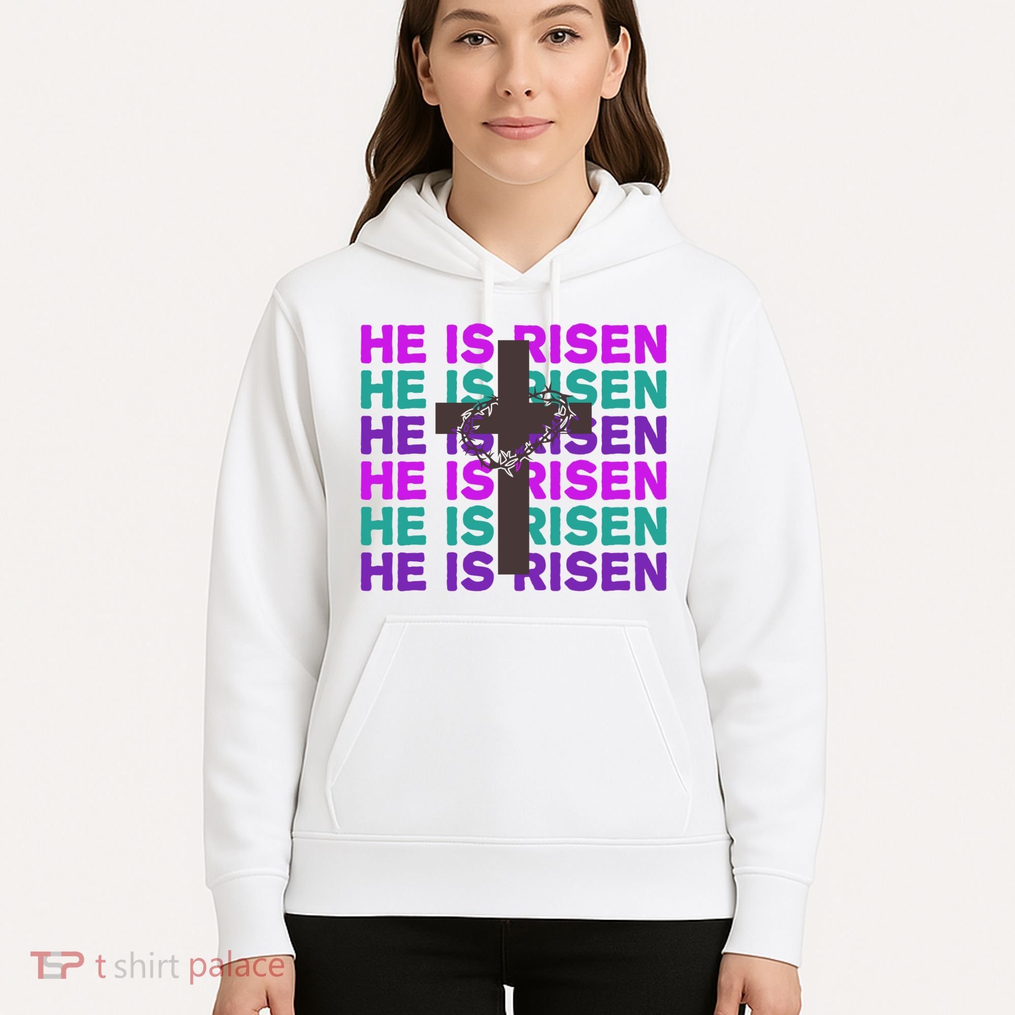 He Is Risen Retro Cross Easter Hoodie