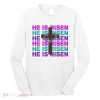 He Is Risen Retro Cross Easter Long Sleeve Shirt thumb 0
