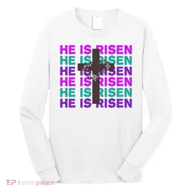 He Is Risen Retro Cross Easter Long Sleeve Shirt