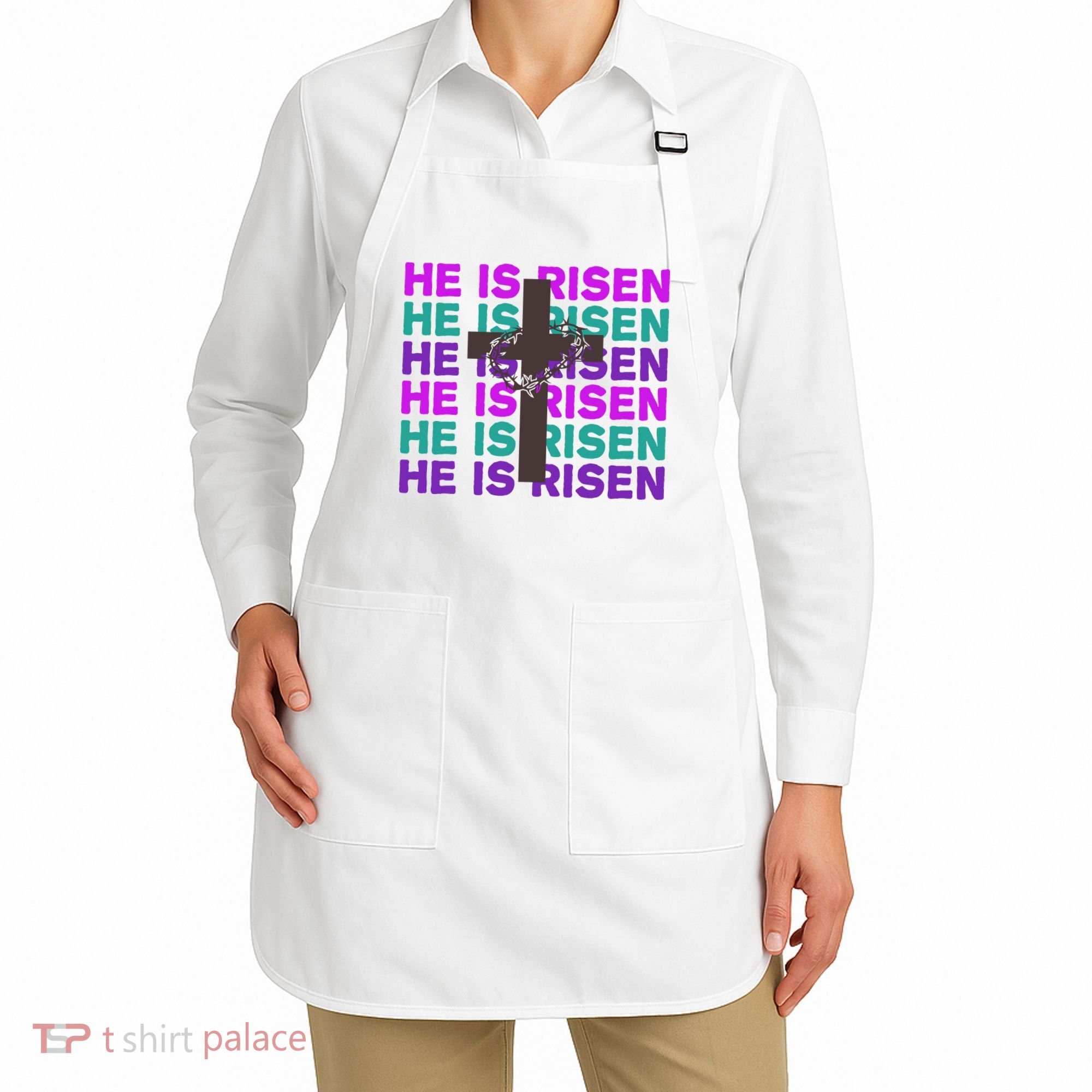 He Is Risen Retro Cross Easter Apron
