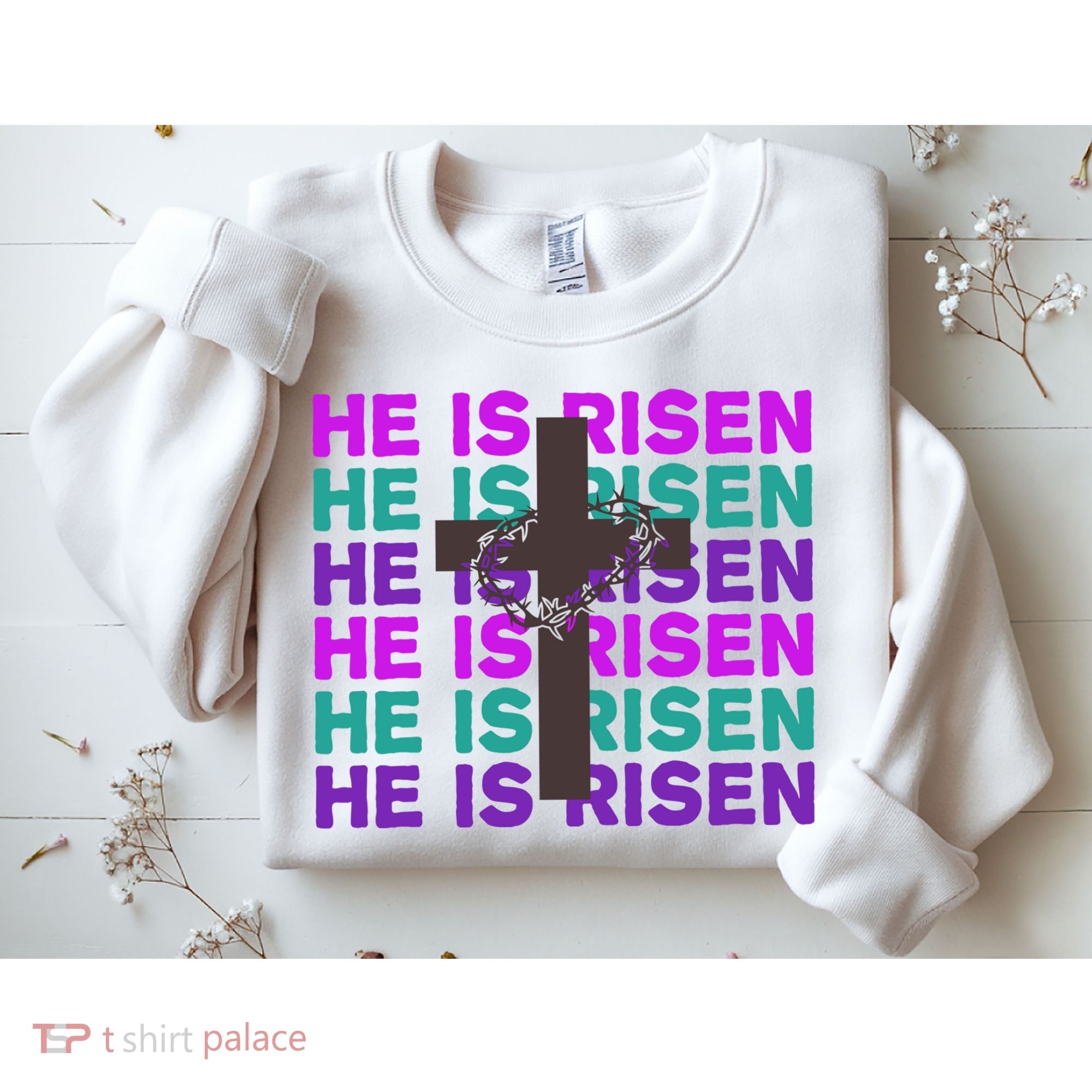 He Is Risen Retro Cross Easter Sweatshirt